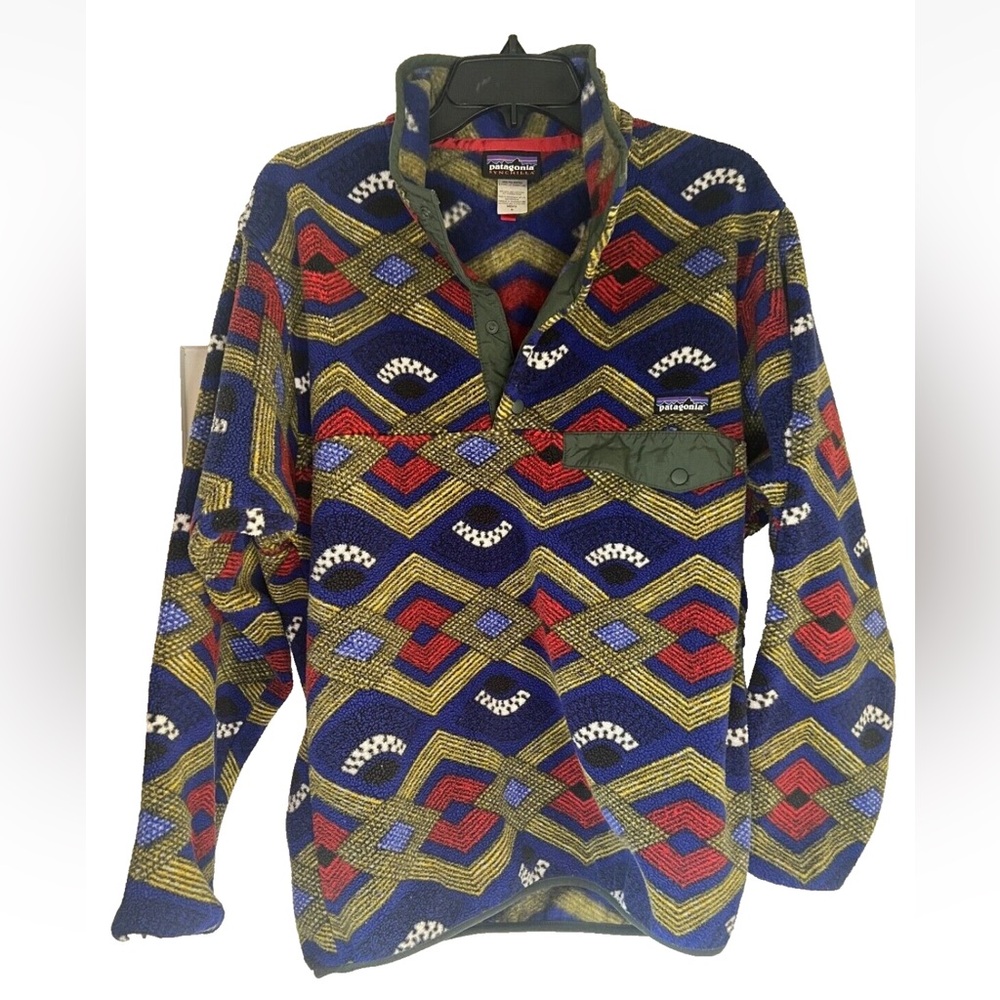 Vintage Patagonia Printed Synchilla Snap-T Slowfoot Aztec Print Cobalt Blue